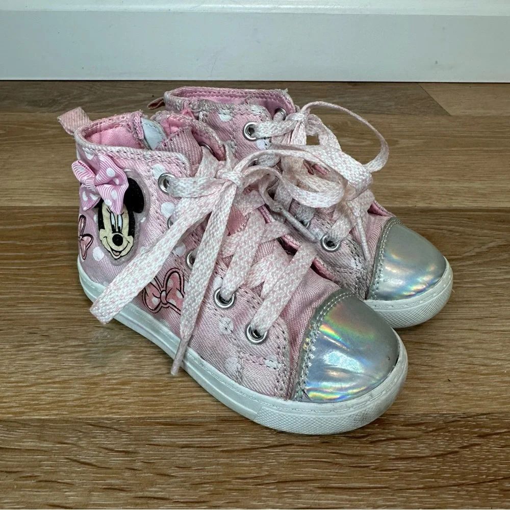 Disney Toddler Girls Size 7 Pink Minnie Mouse High-Top Sneakers